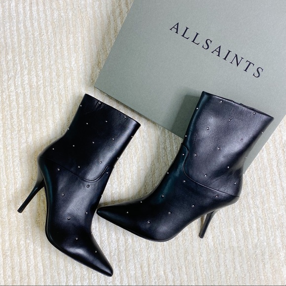 NWT All Saints black studded stiletto boots